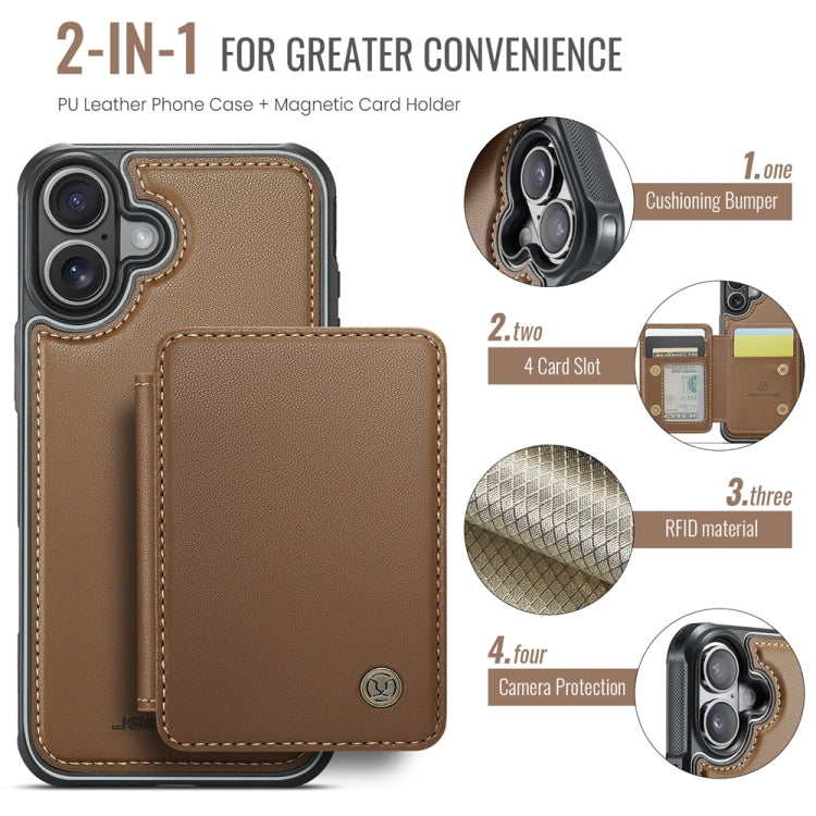 For iPhone 16 Plus JEEHOOD J05 Business Magnetic Style RFID Leather Phone Case(Brown) - free shipping - PMC Jewellery - Order now!