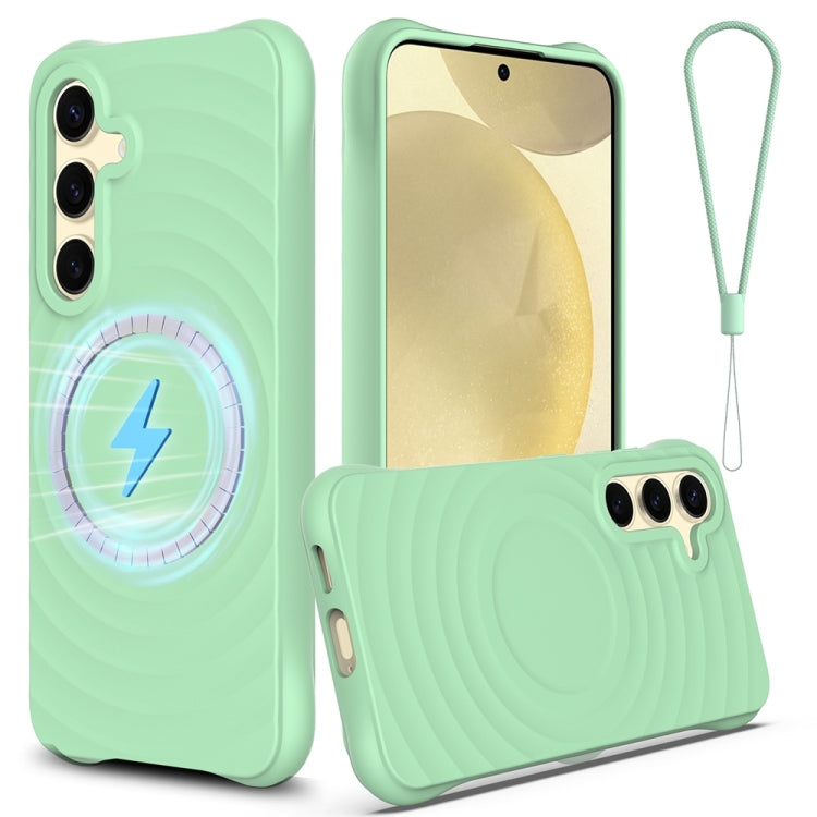 For Samsung Galaxy S25 5G Wave Texture MagSafe Magnetic Liquid Silicone Phone Case(Green) - Galaxy S25 5G Cases by PMC Jewellery | Online Shopping South Africa | PMC Jewellery | Buy Now Pay Later Mobicred