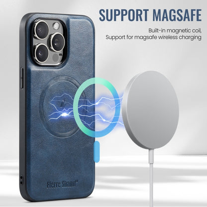 For iPhone 16 Pro Max Fierre Shann Oil Wax Cow Leather Magnetic Card Holder Phone Case(Blue) - iPhone 16 Pro Max Cases by FIERRE SHANN | Online Shopping South Africa | PMC Jewellery | Buy Now Pay Later Mobicred