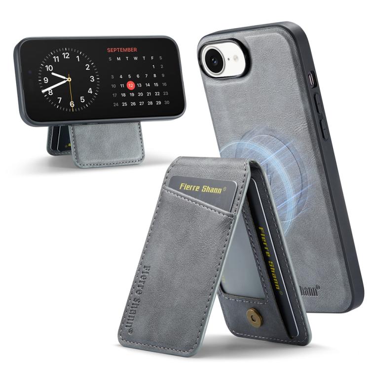 For iPhone 16e Fierre Shann Cowhide Vertical Flip Magnetic Card Holder Phone Case(Grey) - free shipping - PMc TechLife - Order now!