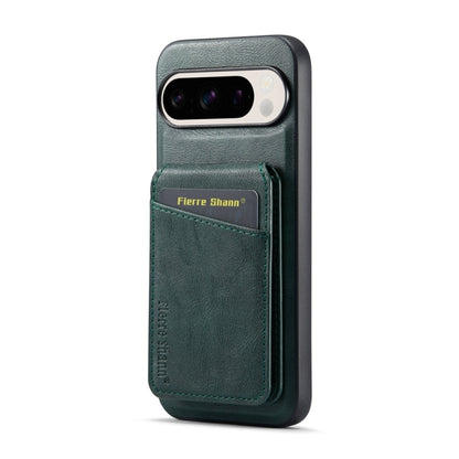 For Google Pixel 9 Fierre Shann Oil Wax Cow Leather Magnetic Card Holder Phone Case(Green) - Google Cases by FIERRE SHANN | Online Shopping South Africa | PMC Jewellery | Buy Now Pay Later Mobicred