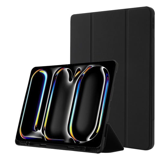 For iPad Pro 11 2024 Skin Feel Tri-fold Leather Tablet Case with Pen Slot(Black) - iPad Pro 11 2024 Cases by PMC Jewellery | Online Shopping South Africa | PMC Jewellery | Buy Now Pay Later Mobicred