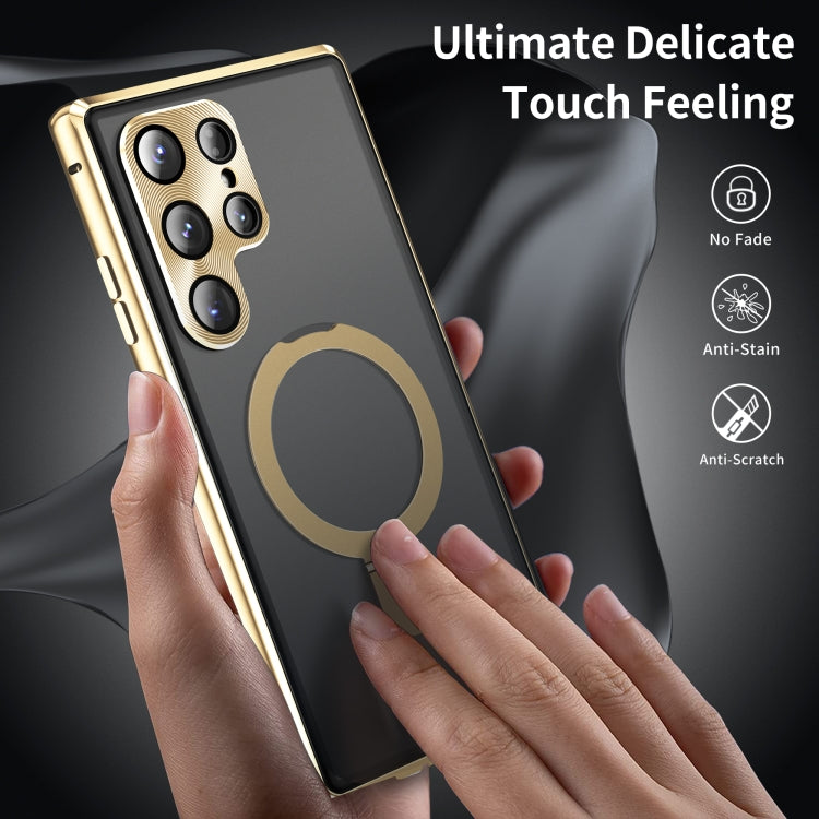 For Samsung Galaxy S24 Ultra 5G MagSafe Magnetic Privacy Frosted Tempered Glass Holder Phone Case(Gold) - Galaxy S24 Ultra 5G Cases by PMC Jewellery | Online Shopping South Africa | PMC Jewellery | Buy Now Pay Later Mobicred