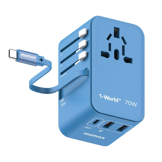 MOMAX 1-World+ 70W Gallium Nitride Expansion Cable Global Conversion Socket Power Adapter(Blue) - USB Charger by MOMAX | Online Shopping South Africa | PMC Jewellery | Buy Now Pay Later Mobicred