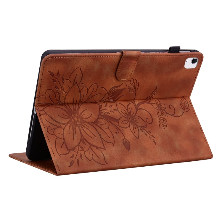 For iPad Air 11 2025 / 2024 Lily Embossed Leather Smart Tablet Case(Brown) - iPad Air 11 2025 / 2024 Cases by PMC Jewellery | Online Shopping South Africa | PMC Jewellery | Buy Now Pay Later Mobicred