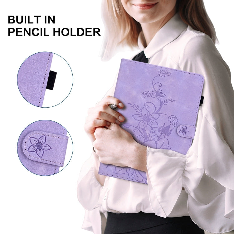 For iPad Air 11 2024 Lily Embossed Leather Smart Tablet Case(Purple) - iPad Air 11 2024 Cases by PMC TechLife | Online Shopping South Africa | PMC TechLife | Buy Now Pay Later Mobicred