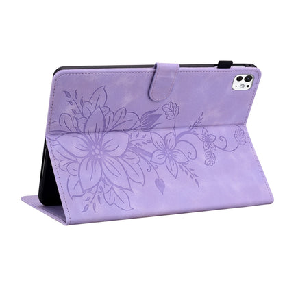 For iPad Pro 11 2024 Lily Embossed Leather Smart Tablet Case(Purple) - iPad Pro 11 2024 Cases by PMC Jewellery | Online Shopping South Africa | PMC Jewellery | Buy Now Pay Later Mobicred