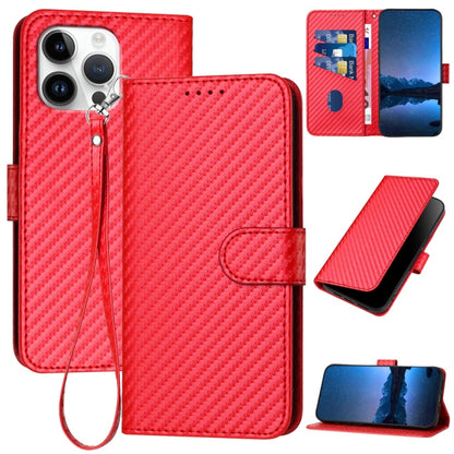 For iPhone 16 Pro Max YX0070 Carbon Fiber Buckle Leather Phone Case with Lanyard(Red) - iPhone 16 Pro Max Cases by PMC Jewellery | Online Shopping South Africa | PMC Jewellery | Buy Now Pay Later Mobicred