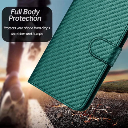 For iPhone 16 Plus YX0070 Carbon Fiber Buckle Leather Phone Case with Lanyard(Dark Green) - iPhone 16 Plus Cases by PMC Jewellery | Online Shopping South Africa | PMC Jewellery | Buy Now Pay Later Mobicred