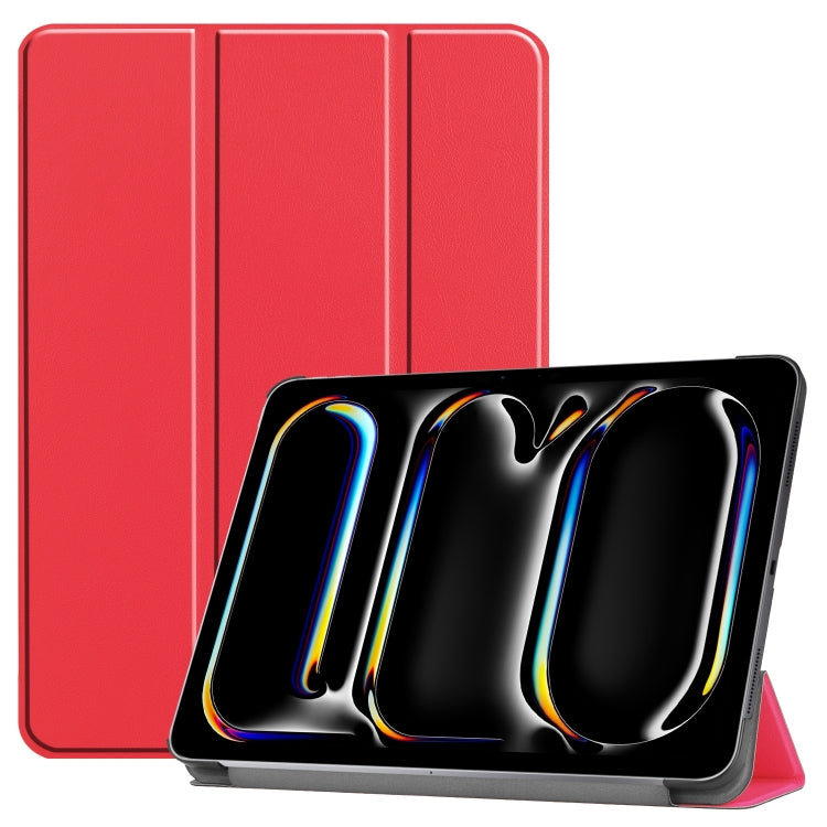 For iPad Pro 11 2024 Custer Pure Color 3-Fold Holder Smart Leather Tablet Case(Red) - iPad Pro 11 2024 Cases by PMC Jewellery | Online Shopping South Africa | PMC Jewellery | Buy Now Pay Later Mobicred
