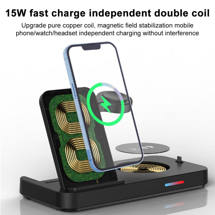 For Huawei Series 3 in 1 15W Earphones/Phones/Watch Fold Wireless Charger Stand(Black) - Multifunction Charger by PMC Jewellery | Online Shopping South Africa | PMC Jewellery | Buy Now Pay Later Mobicred