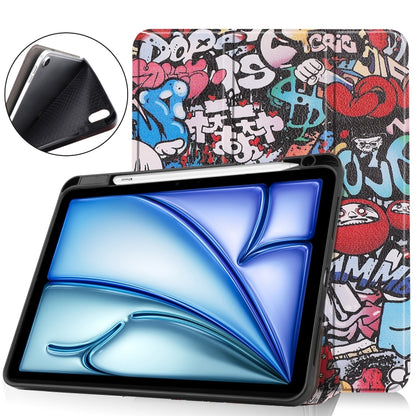 For iPad Air 11 2024 Custer Painted 3-Fold Holder Smart Leather Tablet Case(Graffiti) - iPad Air 11 2024 Cases by PMC Jewellery | Online Shopping South Africa | PMC Jewellery | Buy Now Pay Later Mobicred