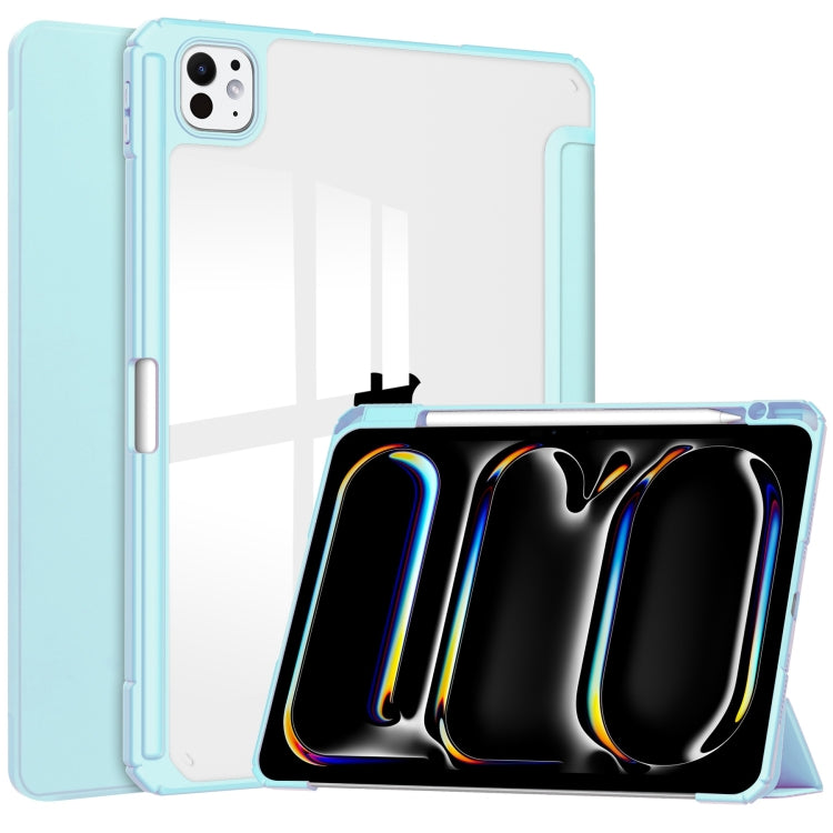 For iPad Pro 13 2024 Pure Color 3-fold Clear TPU Smart Leather Tablet Case(Sky Blue) - iPad Pro 13 2024 Cases by PMC TechLife | Online Shopping South Africa | PMC TechLife | Buy Now Pay Later Mobicred