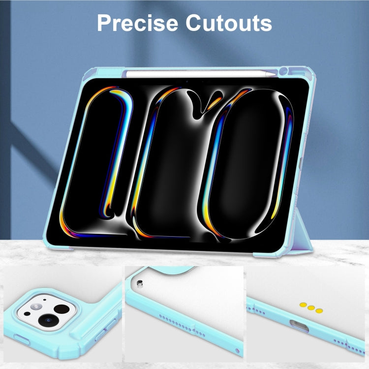 For iPad Pro 13 2024 Pure Color 3-fold Clear TPU Smart Leather Tablet Case(Sky Blue) - iPad Pro 13 2024 Cases by PMC TechLife | Online Shopping South Africa | PMC TechLife | Buy Now Pay Later Mobicred