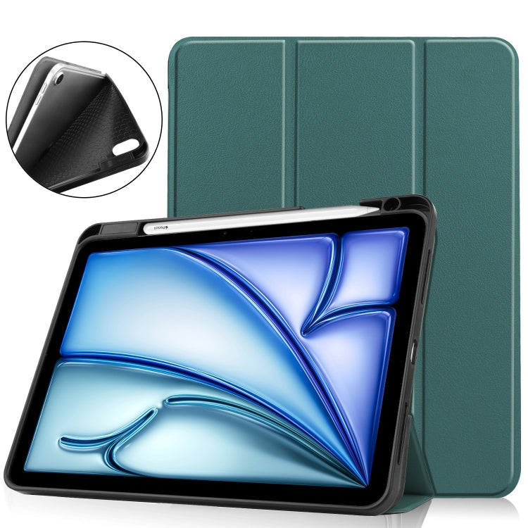 For iPad Air 11 2024 Custer TPU Pure Color 3-Fold Holder Smart Leather Tablet Case(Dark Green) - iPad Air 11 2024 Cases by PMC Jewellery | Online Shopping South Africa | PMC Jewellery | Buy Now Pay Later Mobicred