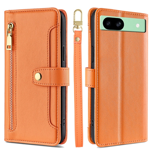 For Google Pixel 8a Sheep Texture Cross-body Zipper Wallet Leather Phone Case(Orange) - Google Cases by PMC Jewellery | Online Shopping South Africa | PMC Jewellery | Buy Now Pay Later Mobicred