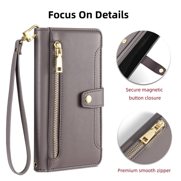 For Google Pixel 8a Sheep Texture Cross-body Zipper Wallet Leather Phone Case(Grey) - Google Cases by PMC TechLife | Online Shopping South Africa | PMC TechLife | Buy Now Pay Later Mobicred
