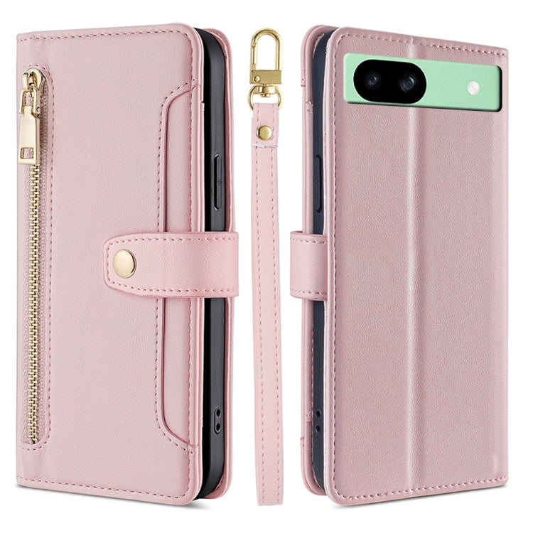 For Google Pixel 8a Sheep Texture Cross-body Zipper Wallet Leather Phone Case(Pink) - Google Cases by PMC TechLife | Online Shopping South Africa | PMC TechLife | Buy Now Pay Later Mobicred