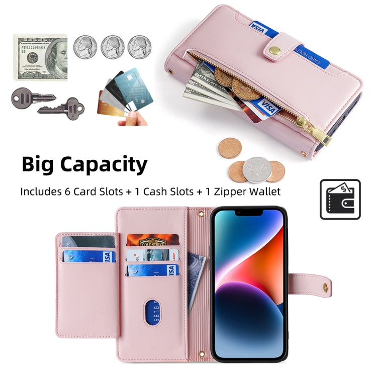 For Google Pixel 8a Sheep Texture Cross-body Zipper Wallet Leather Phone Case(Pink) - Google Cases by PMC TechLife | Online Shopping South Africa | PMC TechLife | Buy Now Pay Later Mobicred