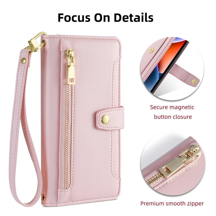 For Google Pixel 8a Sheep Texture Cross-body Zipper Wallet Leather Phone Case(Pink) - Google Cases by PMC TechLife | Online Shopping South Africa | PMC TechLife | Buy Now Pay Later Mobicred