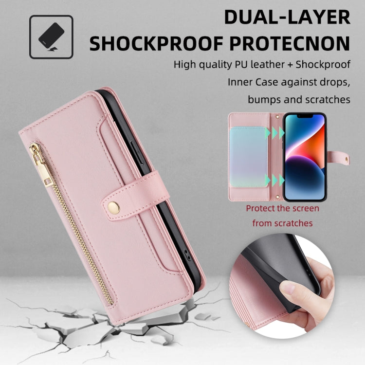 For Google Pixel 8a Sheep Texture Cross-body Zipper Wallet Leather Phone Case(Pink) - Google Cases by PMC TechLife | Online Shopping South Africa | PMC TechLife | Buy Now Pay Later Mobicred