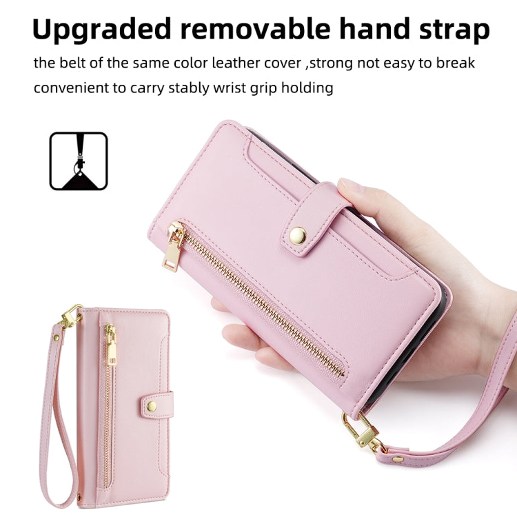For Google Pixel 8a Sheep Texture Cross-body Zipper Wallet Leather Phone Case(Pink) - Google Cases by PMC TechLife | Online Shopping South Africa | PMC TechLife | Buy Now Pay Later Mobicred