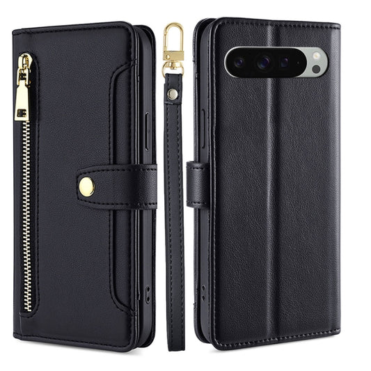 For Google Pixel 9 Pro XL Sheep Texture Cross-body Zipper Wallet Leather Phone Case(Black) - Google Cases by PMC Jewellery | Online Shopping South Africa | PMC Jewellery | Buy Now Pay Later Mobicred