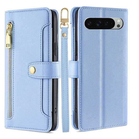 For Google Pixel 9 Pro XL Sheep Texture Cross-body Zipper Wallet Leather Phone Case(Blue) - Google Cases by PMC Jewellery | Online Shopping South Africa | PMC Jewellery | Buy Now Pay Later Mobicred