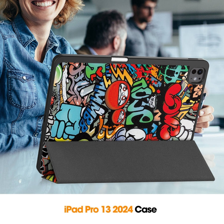 For iPad Pro 13 2024 Custer Painted 3-Fold Holder Smart Leather Tablet Case with Pen Tray(Graffiti) - iPad Pro 13 2024 Cases by PMC Jewellery | Online Shopping South Africa | PMC Jewellery | Buy Now Pay Later Mobicred