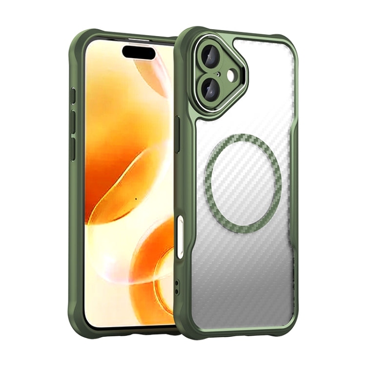 For iPhone 16 Plus Carbon Fiber Texture MagSafe Translucent Phone Case(Green) - iPhone 16 Plus Cases by PMC TechLife | Online Shopping South Africa | PMC TechLife | Buy Now Pay Later Mobicred