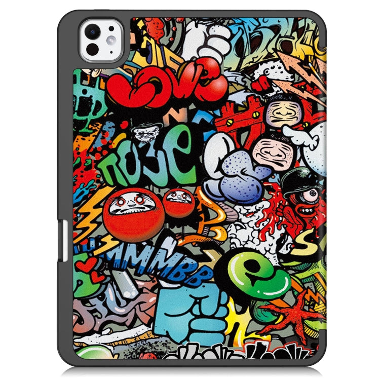 For iPad Pro 11 2024 Custer Painted 3-Fold Holder Smart Leather Tablet Case with Pen Tray(Graffiti) - iPad Pro 11 2024 Cases by PMC Jewellery | Online Shopping South Africa | PMC Jewellery | Buy Now Pay Later Mobicred