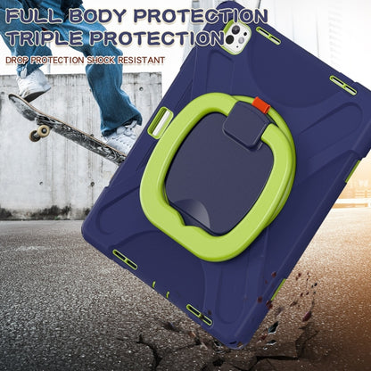 For iPad Pro 11 2024 Silicone Hybrid PC Tablet Case with Holder & Shoulder Strap(Navy Blue Lime) - iPad Pro 11 2024 Cases by PMC Jewellery | Online Shopping South Africa | PMC Jewellery | Buy Now Pay Later Mobicred