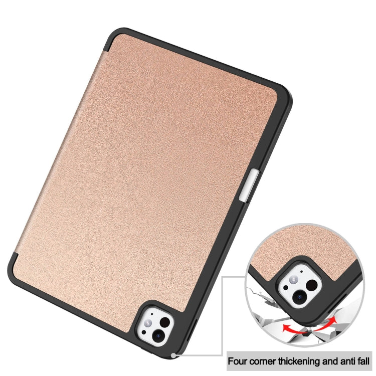 For iPad Pro 11 2024 Custer TPU Pure Color 3-Fold Holder Smart Leather Tablet Case with Pen Tray(Rose Gold) - iPad Pro 11 2024 Cases by PMC Jewellery | Online Shopping South Africa | PMC Jewellery | Buy Now Pay Later Mobicred