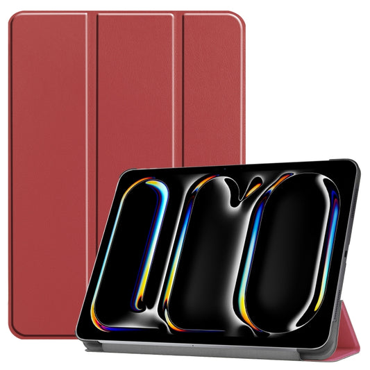 For iPad Pro 11 2024 Custer TPU Pure Color 3-Fold Holder Smart Leather Tablet Case with Pen Tray(Wine Red) - iPad Pro 11 2024 Cases by PMC Jewellery | Online Shopping South Africa | PMC Jewellery | Buy Now Pay Later Mobicred