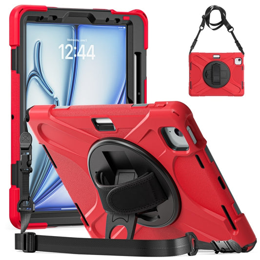 For iPad Air 11 2024 / Air 11 2025 Rotatable Holder Silicone Hybrid PC Tablet Case with Shoulder Strap(Red) - iPad Air 11 2025 / 2024 Cases by PMC Jewellery | Online Shopping South Africa | PMC Jewellery | Buy Now Pay Later Mobicred