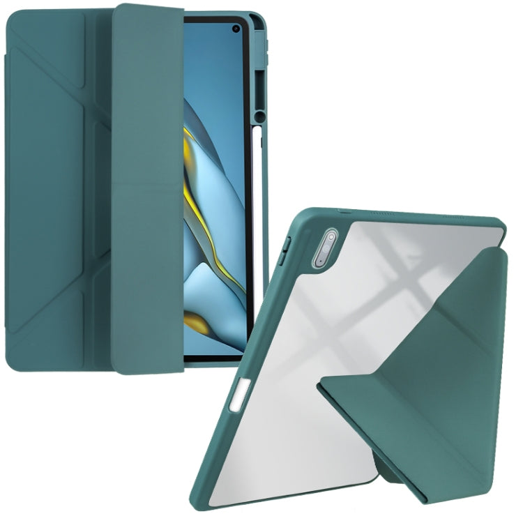 For Huawei MatePad 10.8 Clear Acrylic Deformation Leather Tablet Case(Dark Green) - Huawei by PMC TechLife | Online Shopping South Africa | PMC TechLife | Buy Now Pay Later Mobicred