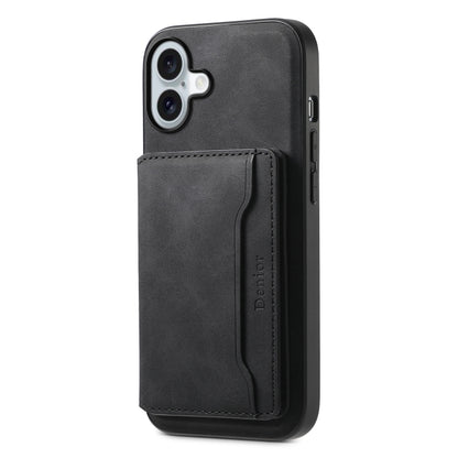 For iPhone 16 Denior D13 Retro Texture Leather MagSafe Card Bag Phone Case(Black) - iPhone 16 Cases by Denior | Online Shopping South Africa | PMC Jewellery | Buy Now Pay Later Mobicred