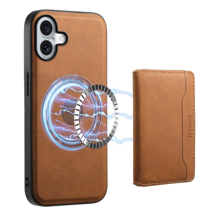 For iPhone 16 Denior D13 Retro Texture Leather MagSafe Card Bag Phone Case(Brown) - iPhone 16 Cases by Denior | Online Shopping South Africa | PMC Jewellery | Buy Now Pay Later Mobicred