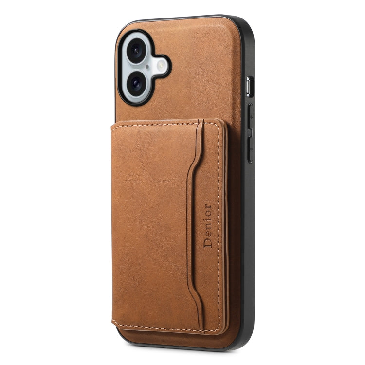 For iPhone 16 Denior D13 Retro Texture Leather MagSafe Card Bag Phone Case(Brown) - iPhone 16 Cases by Denior | Online Shopping South Africa | PMC Jewellery | Buy Now Pay Later Mobicred