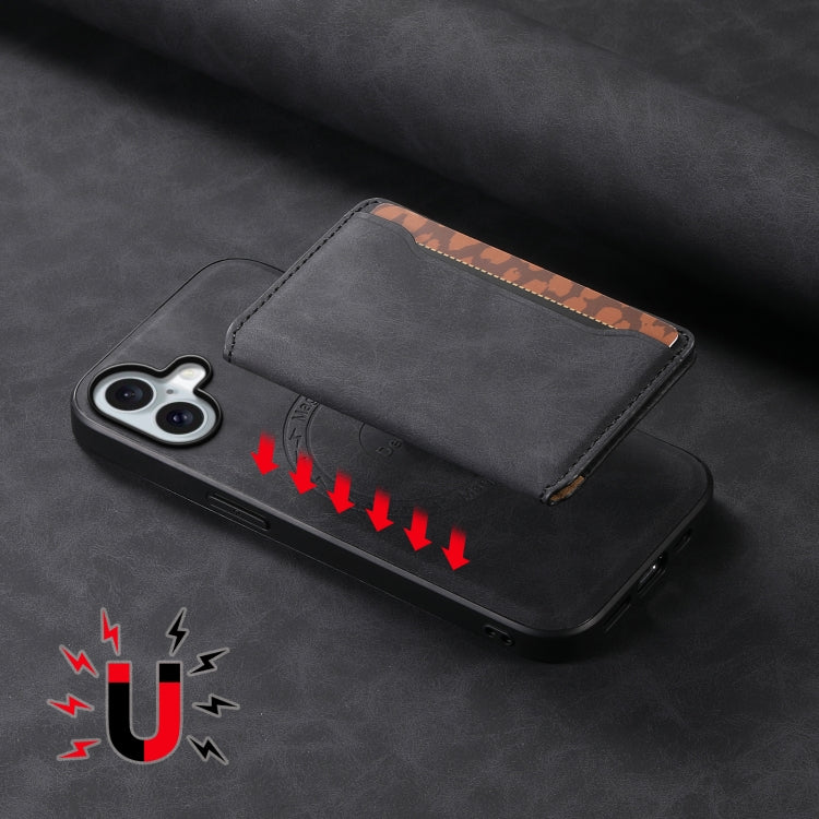 For iPhone 16 Plus Denior D13 Retro Texture Leather MagSafe Card Bag Phone Case(Black) - iPhone 16 Plus Cases by Denior | Online Shopping South Africa | PMC TechLife | Buy Now Pay Later Mobicred