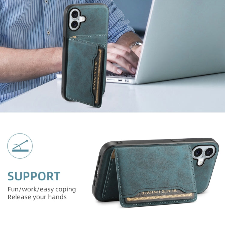 For iPhone 16 Plus Denior D13 Retro Texture Leather MagSafe Card Bag Phone Case(Blue) - iPhone 16 Plus Cases by Denior | Online Shopping South Africa | PMC Jewellery | Buy Now Pay Later Mobicred