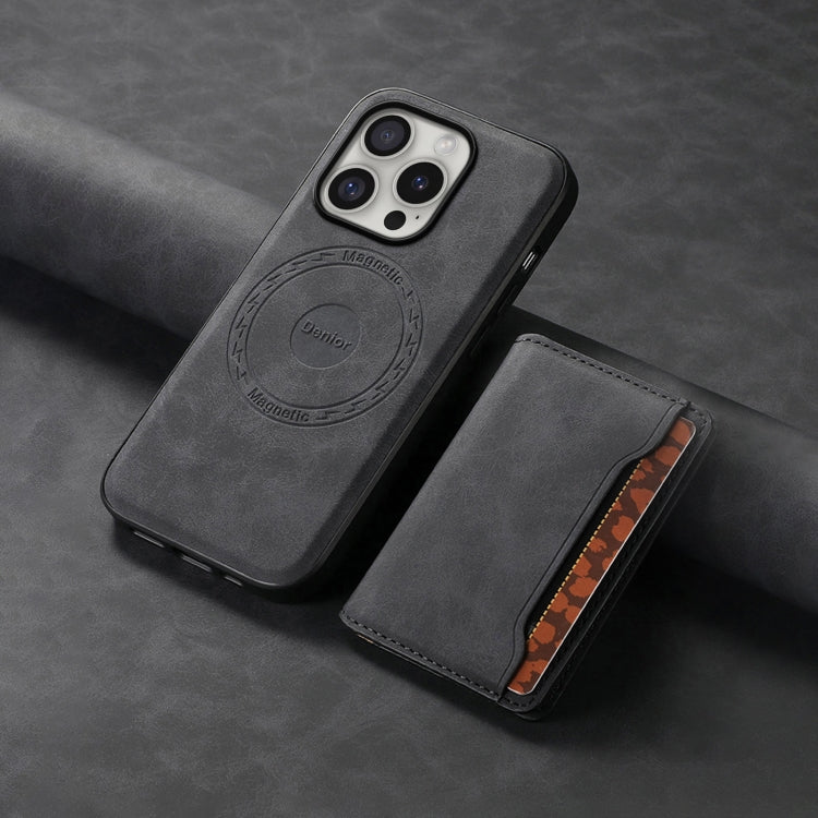 For iPhone 16 Pro Denior D13 Retro Texture Leather MagSafe Card Bag Phone Case(Black) - free shipping - PMC TechLife - Order now!