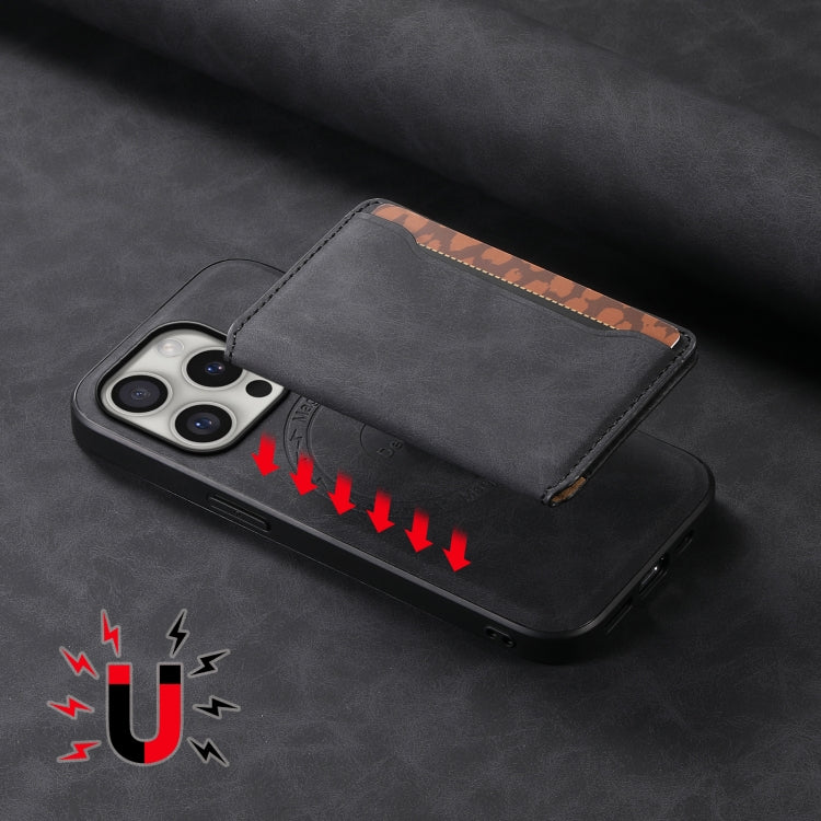 For iPhone 16 Pro Denior D13 Retro Texture Leather MagSafe Card Bag Phone Case(Black) - free shipping - PMC TechLife - Order now!