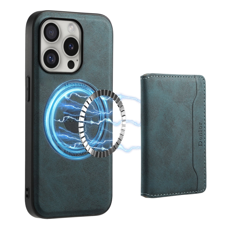 For iPhone 16 Pro Max Denior D13 Retro Texture Leather MagSafe Card Bag Phone Case(Blue) - free shipping - PMC TechLife - Order now!