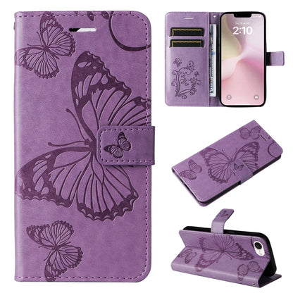 For iPhone SE 2024 3D Butterfly Embossed Pattern Flip Leather Phone Case(Purple) - More iPhone Cases by PMC Jewellery | Online Shopping South Africa | PMC Jewellery | Buy Now Pay Later Mobicred