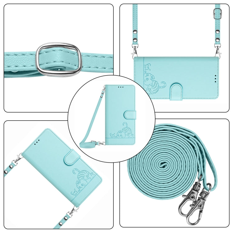 For Google Pixel 9 Pro XL Cat Rat Embossed Pattern RFID Leather Phone Case with Lanyard(Mint Green) - Google Cases by PMC Jewellery | Online Shopping South Africa | PMC Jewellery | Buy Now Pay Later Mobicred