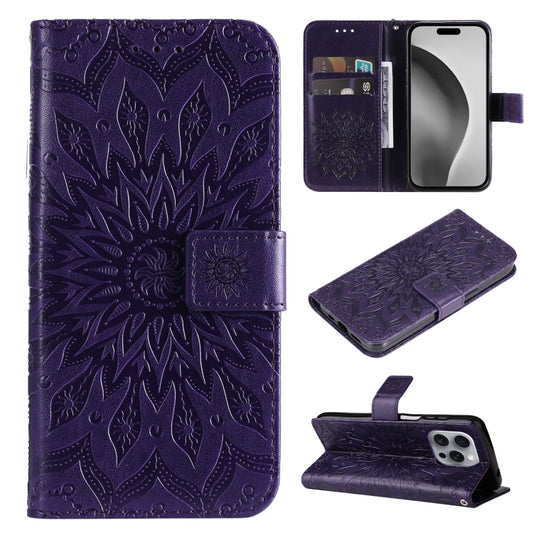 For iPhone 16 Pro Max Embossed Sunflower Pattern Flip Leather Phone Case(Purple) - iPhone 16 Pro Max Cases by PMC Jewellery | Online Shopping South Africa | PMC Jewellery | Buy Now Pay Later Mobicred