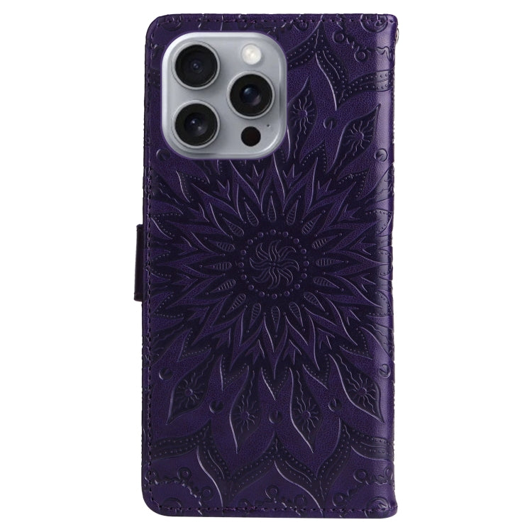 For iPhone 16 Pro Max Embossed Sunflower Pattern Flip Leather Phone Case(Purple) - iPhone 16 Pro Max Cases by PMC TechLife | Online Shopping South Africa | PMC TechLife | Buy Now Pay Later Mobicred