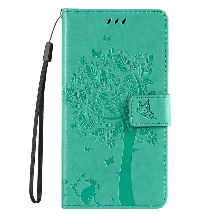 For iPhone SE 2024 Tree & Cat Embossed Pattern Flip Leather Phone Case(Green) - More iPhone Cases by PMC Jewellery | Online Shopping South Africa | PMC Jewellery | Buy Now Pay Later Mobicred