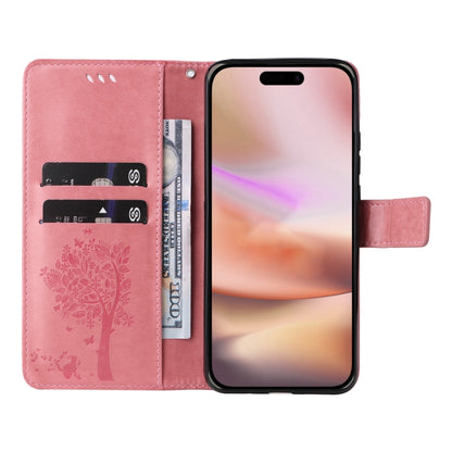 For iPhone 16 Plus Tree & Cat Embossed Pattern Flip Leather Phone Case(Pink) - iPhone 16 Plus Cases by PMC Jewellery | Online Shopping South Africa | PMC Jewellery | Buy Now Pay Later Mobicred